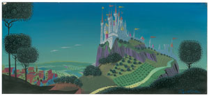 Lot #899 Eyvind Earle concept painting of Sleeping Beauty's castle from Sleeping Beauty