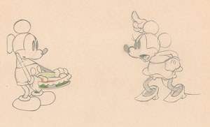 Lot #790 Mickey and Minnie Mouse production drawing from Puppy Love - Image 1
