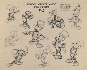 Lot #845 Jiminy Cricket model sheet from Pinocchio