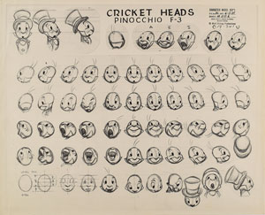 Lot #847 Jiminy Cricket model sheet from Pinocchio - Image 1