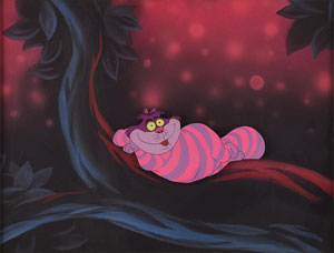 Lot #881 Cheshire Cat production cel and presentation background from Alice in Wonderland