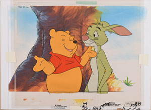 Lot #921 Winnie the Pooh and Rabbit production cel and production background from The New Adventures of Winnie the Pooh