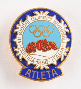 Lot #3049  Cortina 1956 Winter Olympics Participant Badge - Image 1