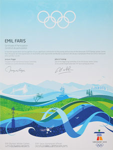 Lot #3125  Vancouver 2010 Winter Olympics Participation Diploma - Image 1