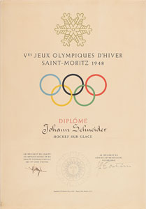 Lot #3042  St. Moritz 1948 Winter Olympics Participation Diploma - Image 1