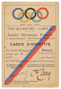 Lot #3025  Paris 1924 Summer Olympics Identification Card - Image 1