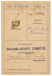 Lot #3025  Paris 1924 Summer Olympics Identification Card - Image 2