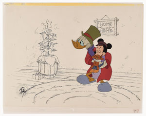Lot #523 Scrooge McDuck and Morty Fieldmouse production cel from Mickey's Christmas Carol - Image 1