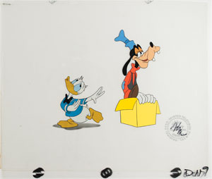 Lot #463 Donald Duck and Goofy production cels from the opening of a Disney Channel cartoon - Image 1
