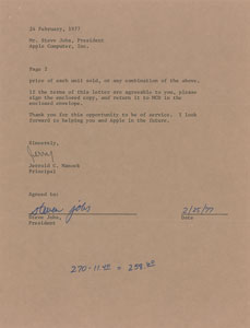 Lot #6010 Steve Jobs Signed Apple II Contract
