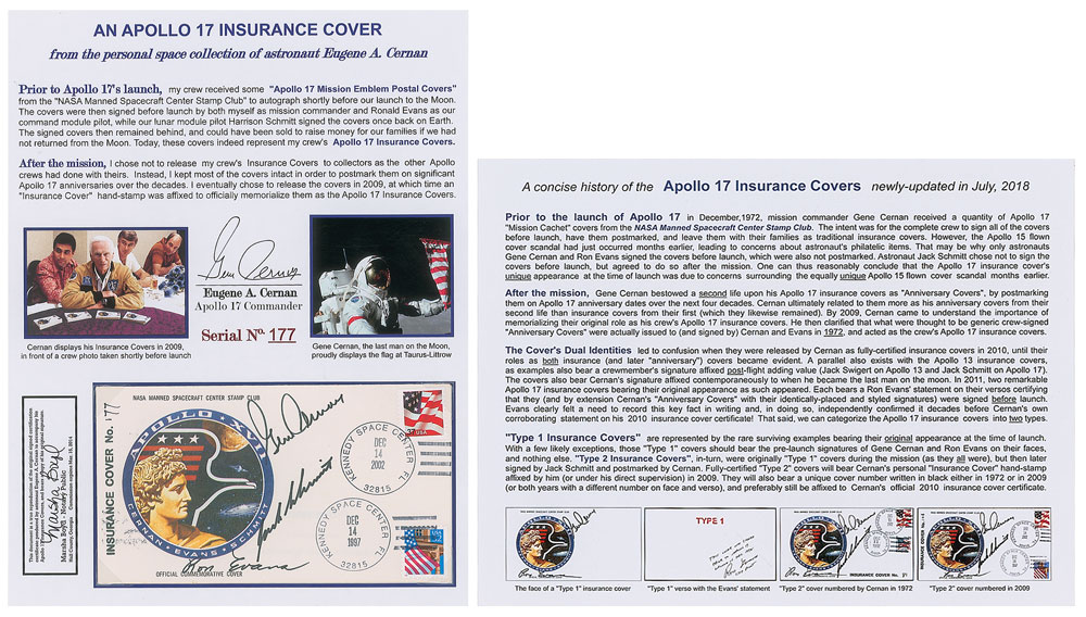 Lot #8360 Gene Cernan's Apollo 17 Anniversary Cover