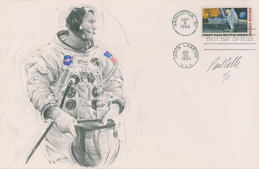 Lot #8688 Paul Calle Signed Sketch of Neil Armstrong