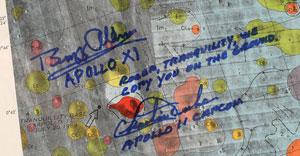 Lot #8210 Buzz Aldrin and Charlie Duke Signed Lunar Map - Image 2