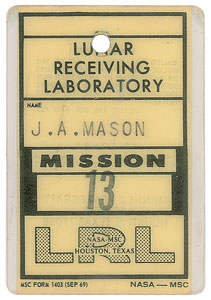 Lot #8439  Apollo 13 Lunar Receiving Laboratory Badge - Image 1