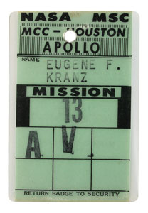 Lot #8258 Gene Kranz's Apollo 13 MCC Badge