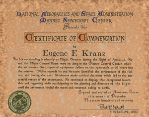 Lot #8257 Gene Kranz's Apollo 13 Certificate of Commendation