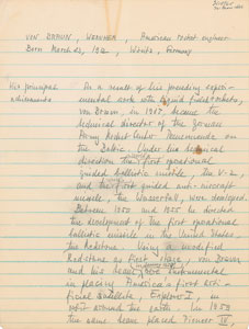 Lot #8372 Wernher von Braun Handwritten Manuscript
