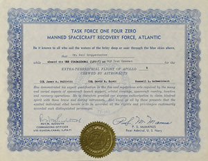 Lot #8393  Apollo 9 Atlantic Recovery Force Certificate - Image 1