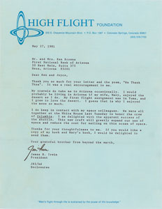 Lot #8325 Jim Irwin Typed Letter Signed - Image 1