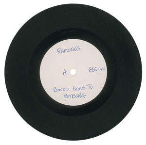Lot #2587  Ramones 45 RPM 'Bonzo Goes to Bitburg / Daytime Dilemma' Test Pressing - Image 1