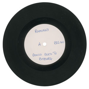 Lot #9248  Ramones 45 RPM 'Bonzo Goes to Bitburg / Daytime Dilemma' Test Pressing - Image 1