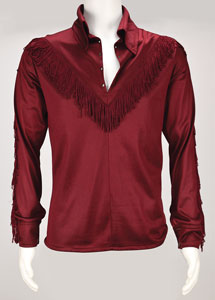 Lot #9178  Boston: Sib Hashian's Tour-Used Burgundy Fringed Shirt - Image 1