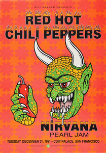 Lot #9313  Nirvana, Pearl Jam, and Red Hot Chili Peppers 1991 Cow Palace Poster - Image 1