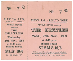 Lot #9027  Beatles 1963 Rialto Theatre York Ticket