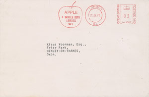 Lot #9024 Klaus Voormann’s 1971 Apple Studios Invitation - Image 2
