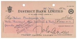 Lot #9013 John Lennon Signed Check