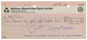 Lot #9030 George Harrison Signed Check - Image 1
