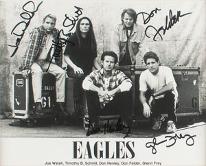 Lot #9206 The Eagles Signed Photograph and Stage-Used Drum Sticks - Image 2
