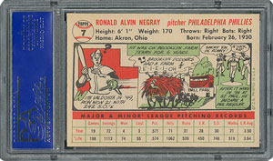 Lot #6007  1956 Topps #7 Ron Negray - PSA MINT 9 - two Higher! - Image 2