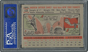 Lot #6014  1956 Topps #12 Andy Carey - PSA MINT 9 - two Higher! - Image 2