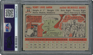 Lot #6033  1956 Topps #31 Hank Aaron - PSA MINT 9 - None Higher! - Image 2