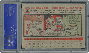 Lot #6067  1956 Topps #65 Johnny O'Brien - PSA MINT 9 - two Higher! - Image 2