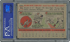 Lot #6077  1956 Topps #73 Wayne Terwilliger - PSA MINT 9 - one Higher! - Image 2