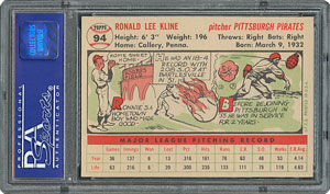 Lot #6102  1956 Topps #94 Ronnie Kline - PSA MINT 9 - two Higher! - Image 2