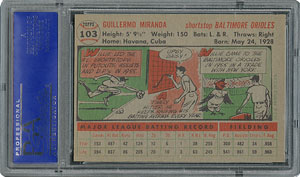 Lot #6115  1956 Topps #103 Willie Miranda - PSA MINT 9 - None Higher! - Image 2