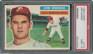 Lot #6126  1956 Topps #114 Jim Owens - PSA MINT 9 - two Higher! - Image 1