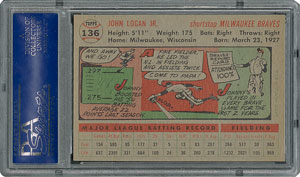 Lot #6148  1956 Topps #136 Johnny Logan - PSA MINT 9 - one Higher! - Image 2