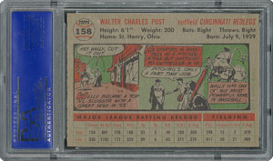 Lot #6170  1956 Topps #158 Wally Post - PSA MINT 9 - None Higher! - Image 2
