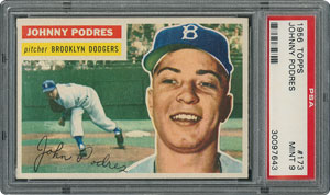 Lot #6185  1956 Topps #173 Johnny Podres - PSA MINT 9 - None Higher! - Image 1