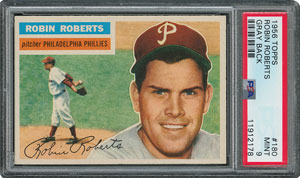 Lot #6192  1956 Topps #180 Robin Roberts - PSA MINT 9 - one Higher! - Image 1