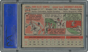 Lot #6224  1956 Topps #212 Johnny Temple - PSA MINT 9 - two Higher! - Image 2