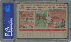 Lot #6228  1956 Topps #216 Jerry Schoonmaker - PSA MINT 9 - None Higher! - Image 2