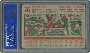 Lot #6282  1956 Topps #270 Billy Loes - PSA MINT 9 - None Higher! - Image 2