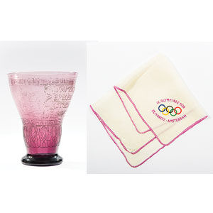 Lot #9035  Amsterdam 1928 Summer Olympics Lavender Glass and Handkerchief - Image 1