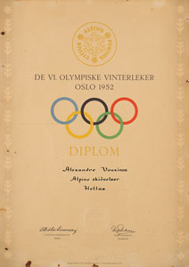 Lot #3052  Oslo 1952 Winter Olympics Participation Diploma - Image 1
