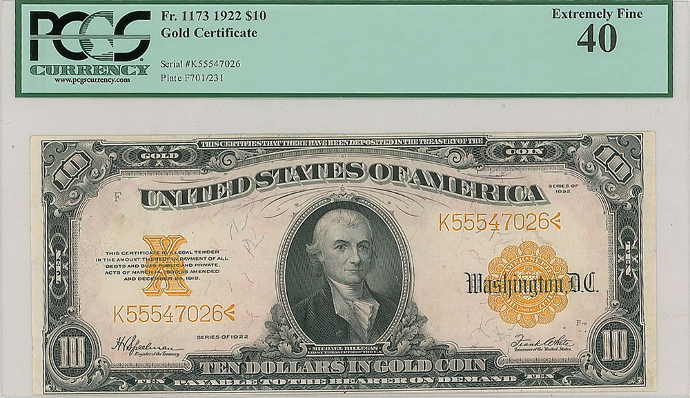 Lot #236  Fr. 1173 1922 $10 Gold Certificate
